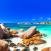 Aurinkoinen rantamaisema Seychelleillä